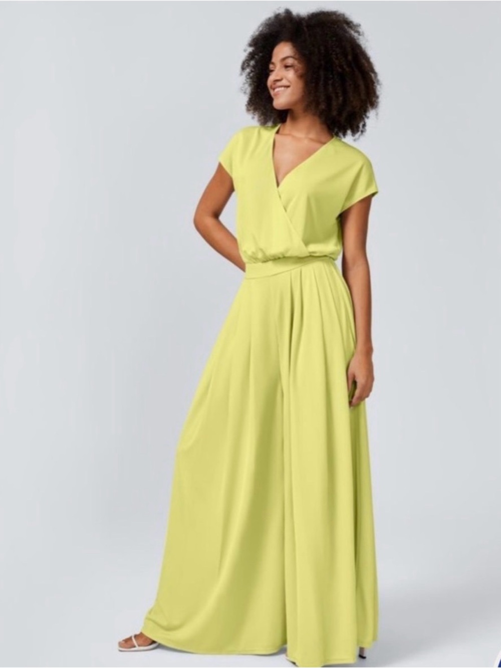 NWT Halara Neon Yellow Jumpsuit Faux Wrap Wide Leg Pockets Size M Regular